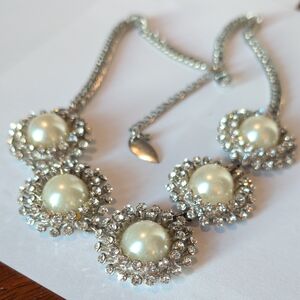 Coldwater Creek Silver, Rhinestone And Pearl Necklace